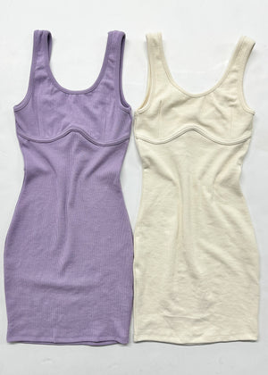 "Brunch Date" Ribbed Mini Dress - Lavender