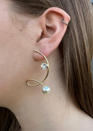 Pearl & Crystal Curve Bar Earrings