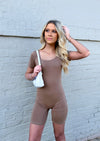 "Just Right" Short Sleeve Bodycon Romper - Mocha