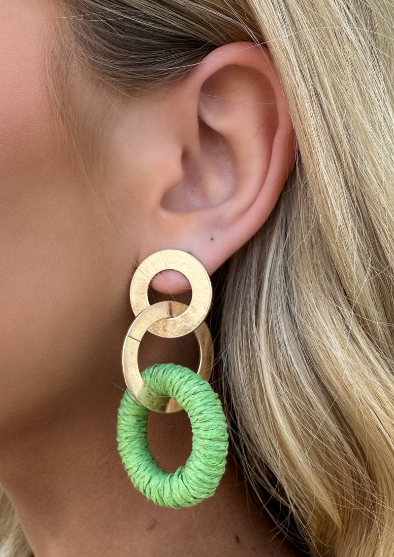 Woven Drop Hoop Earrings - Green