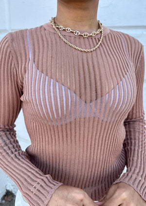 "Can't Imagine" Longsleeve Mockneck Top - Tan
