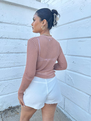 "Can't Imagine" Longsleeve Mockneck Top - Tan