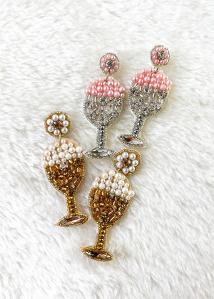 "Sip, Sip, Fizz" Champagne Beaded Statement Earrings - 2 Colors