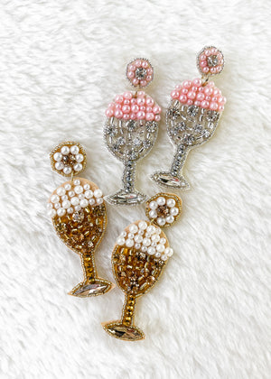 "Sip, Sip, Fizz" Champagne Beaded Statement Earrings - 2 Colors