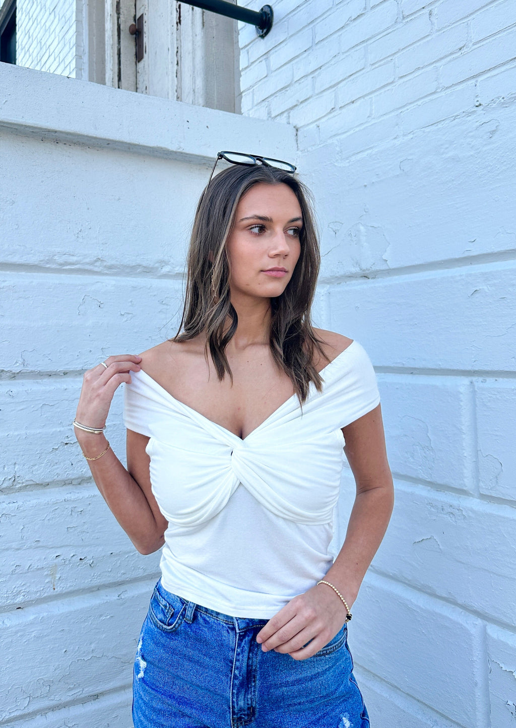 "Bright Side Girl" Twisted Crop Top - White
