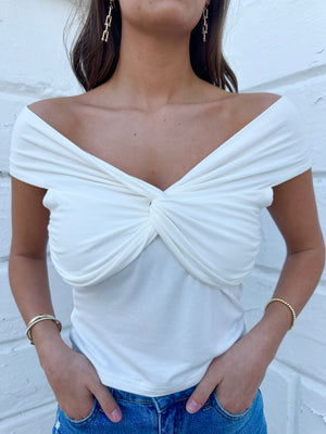 "Bright Side Girl" Twisted Crop Top - White