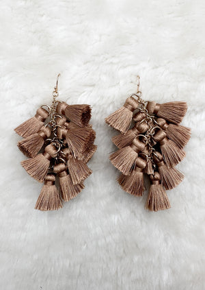 Multi Tassle Drop Earrings  - Tan