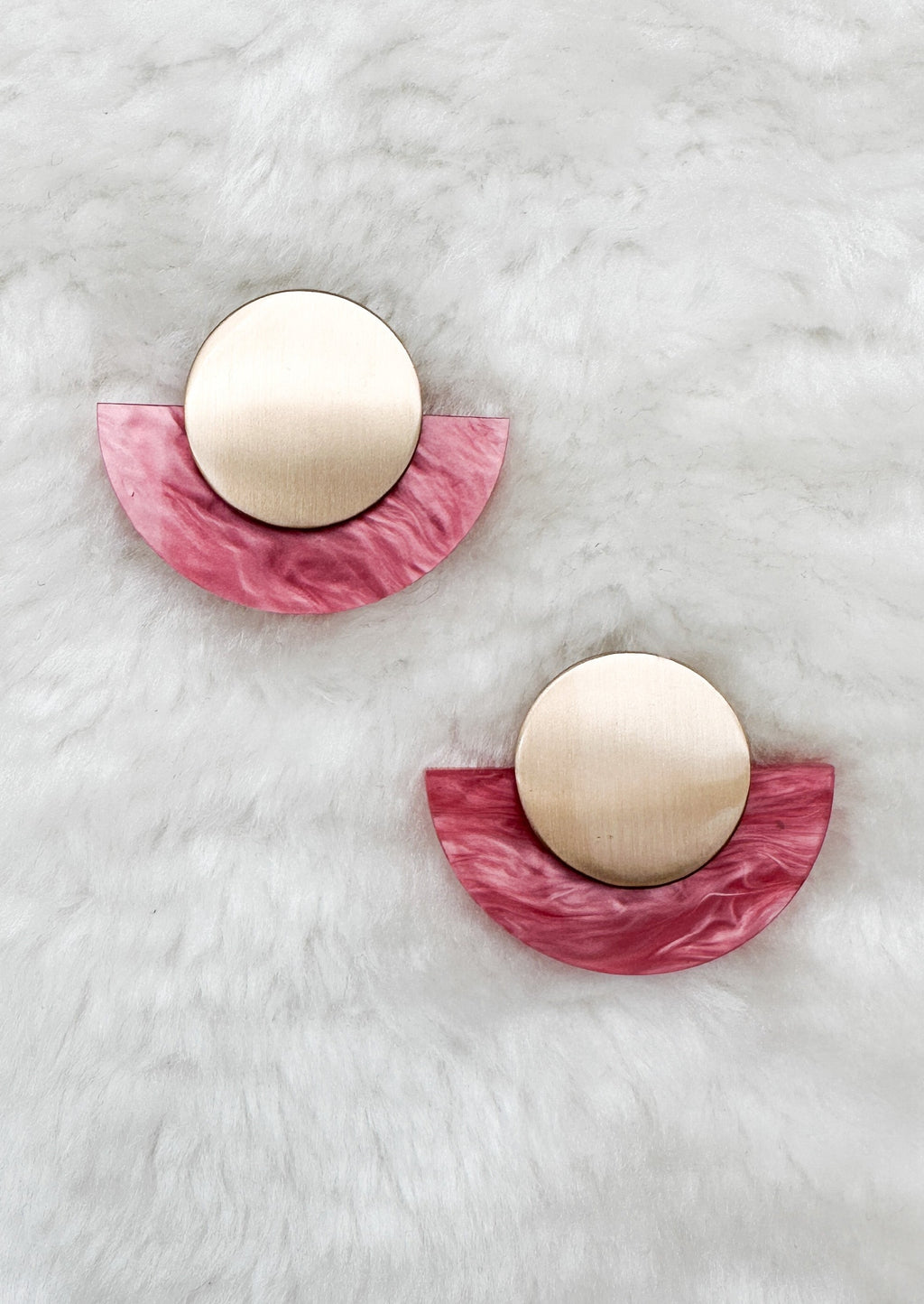 Acrylic Wedge & Disk Earrings - Pink