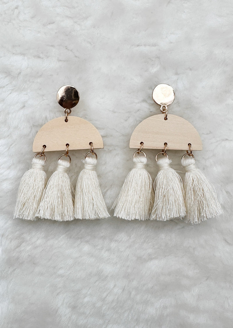 Wedge & Tassle Dangle Earrings - Ivory