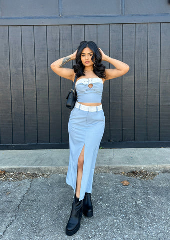 【Anyone more】Pound Strap Denim Two-Piece Setup Skirt Amazon.com: Women's Denim Skirt Set Sexy Sleeveless Denim