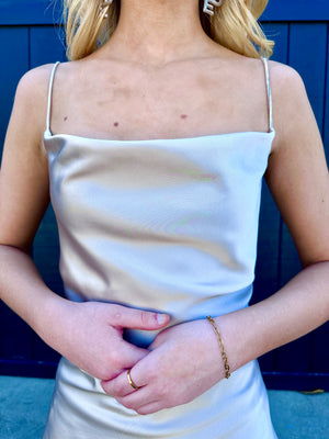 "The Moon Doesn’t Mind" Satin Mini Dress - Champagne