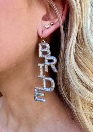 "Bride" Drop Statement Earrings - Silver