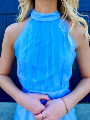 "Blue For You" Halter Tie-Neck Mini Dress