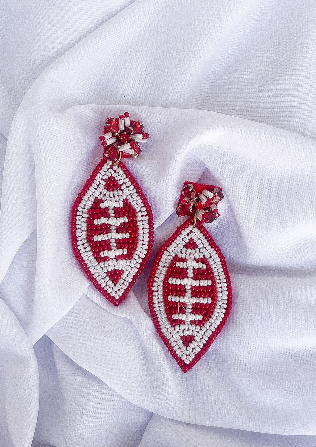 Beaded Football Earrings - Red