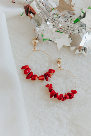 Stacked Stone Open-Frame Earrings - Red