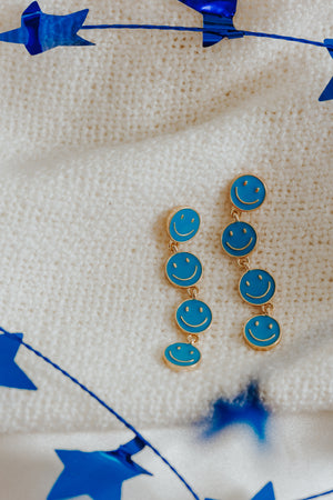 Smiley Drop Earrings - Blue