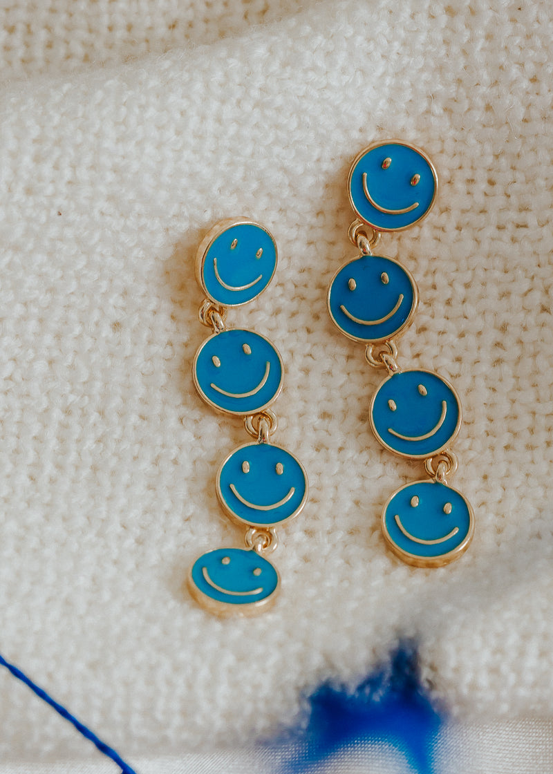 Smiley Drop Earrings - Blue