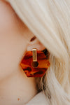 Acrylic Hexagon Statement Earrings - Tortoise