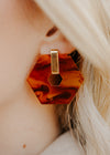 Acrylic Hexagon Statement Earrings - Tortoise