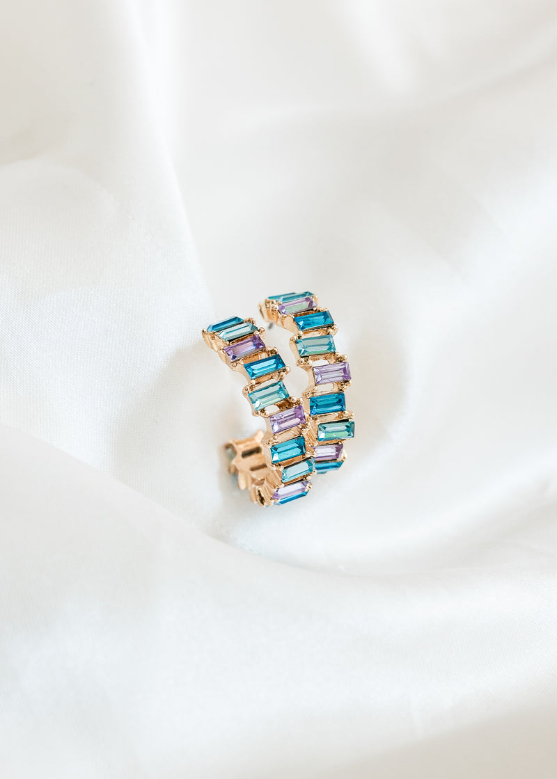 1" Jeweled Baguette Hoop Earrings - Blue