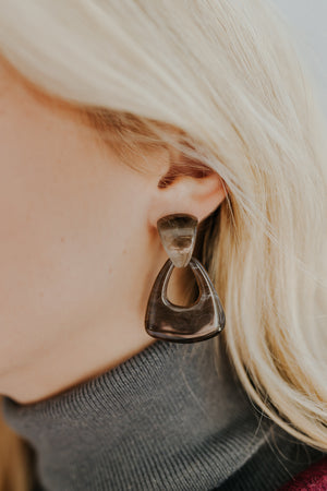 Acrylic Tortoise Triangle Earrings - Gray