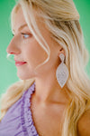 Beaded Leaf Statement Earrings - Silver