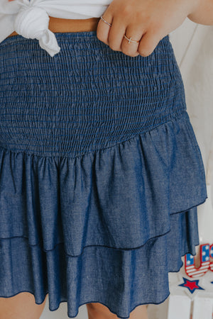 "Don’t Stay Behind" Denim Ruffle Skirt - XL+