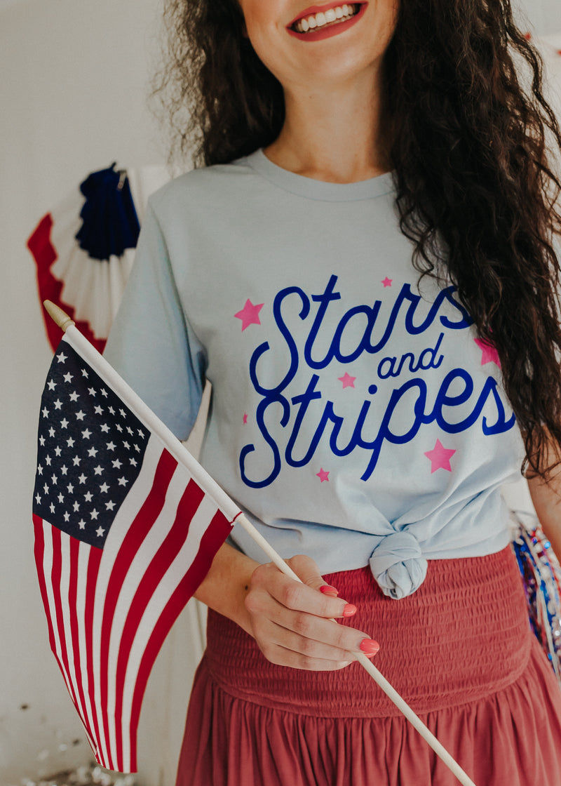 "Stars And Stripes" Lt. Blue Graphic Tee (S-3XL)