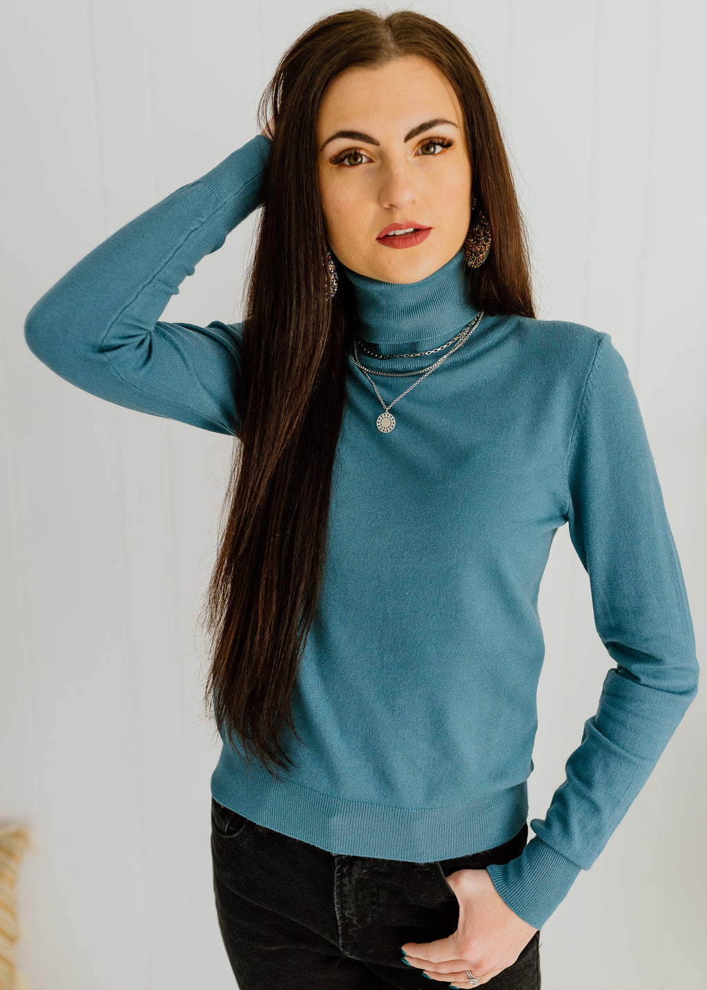 "All I Could Say" Solid Turtleneck Top - Teal