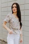"Gently Blooming" Cream Floral One-Shoulder Top