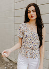 "Gently Blooming" Cream Floral One-Shoulder Top