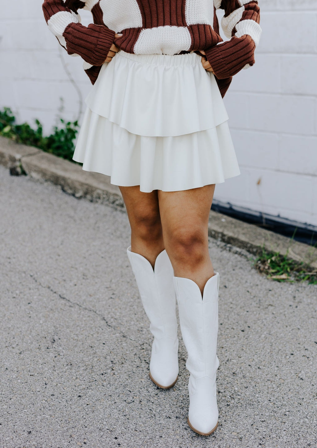 "How Far You’ve Come" Leather Ruffle Skirt - Ivory