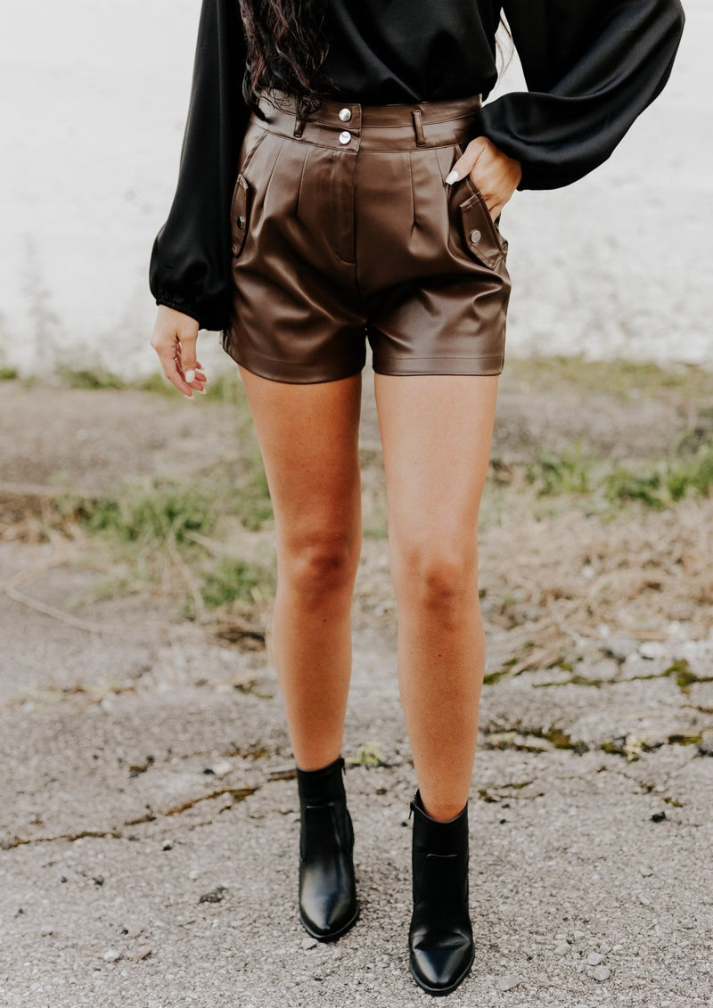 "Wait For Me" Dk. Brown Leather Shorts