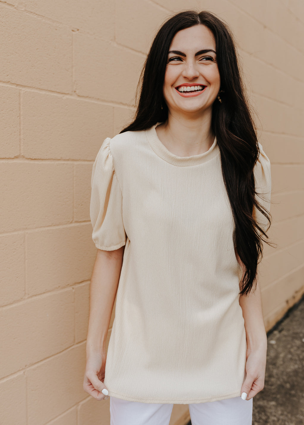 "Embrace The New" Cream Textured Top
