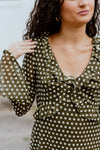 "Sentimental Feelings" Polka Dot Ruffle Dress - Sage