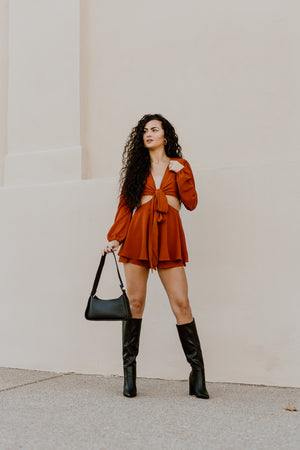 "Tell Me More" Rust Cut-Out Romper
