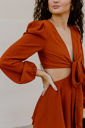 "Tell Me More" Rust Cut-Out Romper