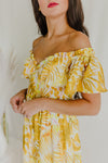 "Focused On Me" Yellow Printed Off-Shoulder Jumpsuit