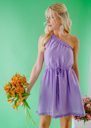 "Wish Come True" One-Shoulder Ruffle Dress - Lavender