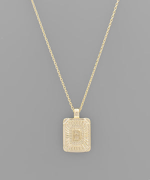 Initial Gold Tray Rectangle Necklace