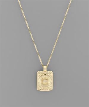 Initial Gold Tray Rectangle Necklace