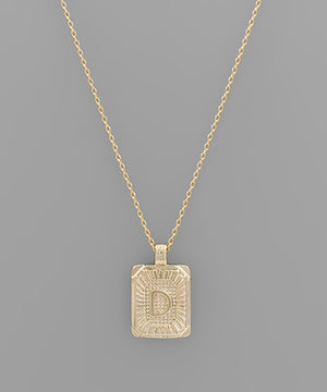 Initial Gold Tray Rectangle Necklace