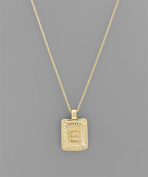 Initial Gold Tray Rectangle Necklace