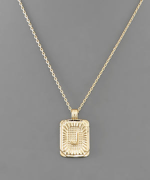 Initial Gold Tray Rectangle Necklace