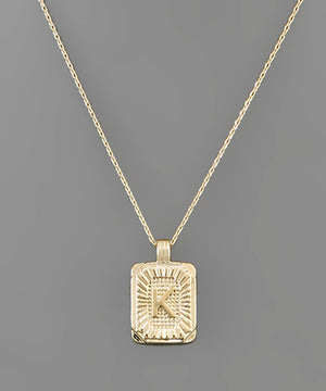 Initial Gold Tray Rectangle Necklace