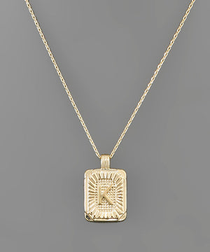 Initial Gold Tray Rectangle Necklace