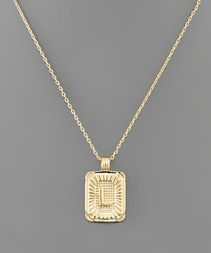 Initial Gold Tray Rectangle Necklace