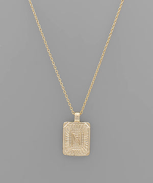 Initial Gold Tray Rectangle Necklace