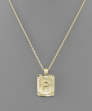 Initial Gold Tray Rectangle Necklace