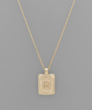 Initial Gold Tray Rectangle Necklace